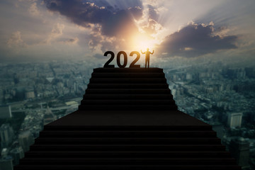 Silhouette of new year 2021, Happy new year and celebration concept