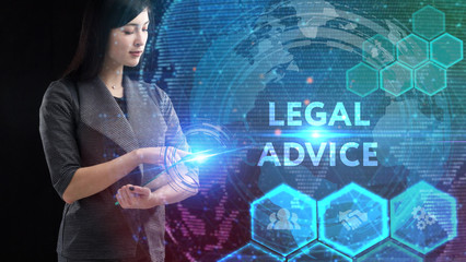Business, Technology, Internet and network concept. Young businessman working on a virtual screen of the future and sees the inscription: Legal advice