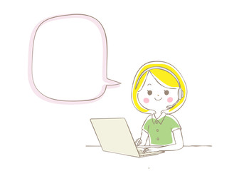 ノートパソコンでテレワークをする女性　吹き出し
