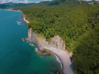 Skala Kiseleva is a natural monument on the territory of the Tuapse district of the Krasnodar Territory. Aerial view from above. 4K footage.