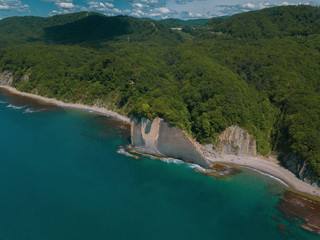 Skala Kiseleva is a natural monument on the territory of the Tuapse district of the Krasnodar Territory. Aerial view from above. 4K footage.