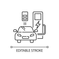 Charging station pixel perfect linear icon. Gas alternative for transport. Energy terminal. Thin line customizable illustration. Contour symbol. Vector isolated outline drawing. Editable stroke