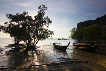 Boat on East Railay Bay Beach, Krabi Province, Thailand, Asia