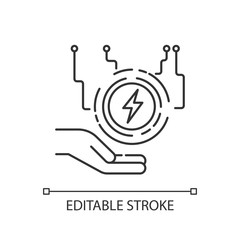 Electricity supply pixel perfect linear icon. Renewable power resource. Industrial technology. Thin line customizable illustration. Contour symbol. Vector isolated outline drawing. Editable stroke