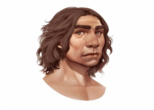 Full Color Realistic Illustration of Neanderthal Close Up