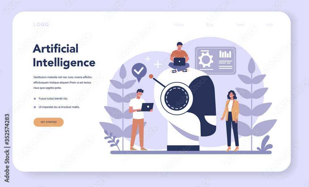 Poster robotics web banner or landing page. robot engineering