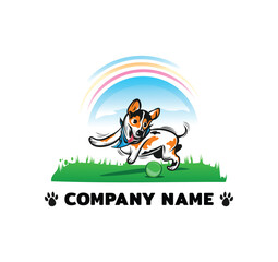 Happy dog play on plant company name design vector gradient