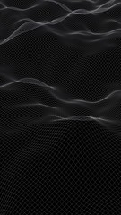 Abstract landscape background. Cyberspace green grid. hi tech network. 3D illustration