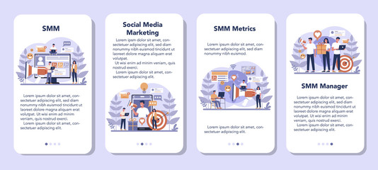 SMM social media marketing mobile application banner set.