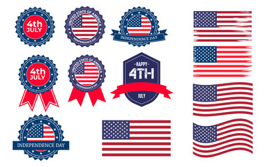 4th of July and Independence Day Vintage Stamps, 4th of July vector american independence day label badge, America flag