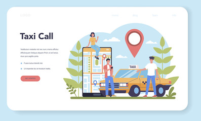 Fototapeta premium Taxi service web banner or landing page. Yellow taxi car.