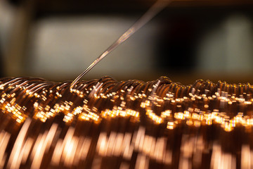 Production of copper wire, cable in reels at factory. Cable factory.