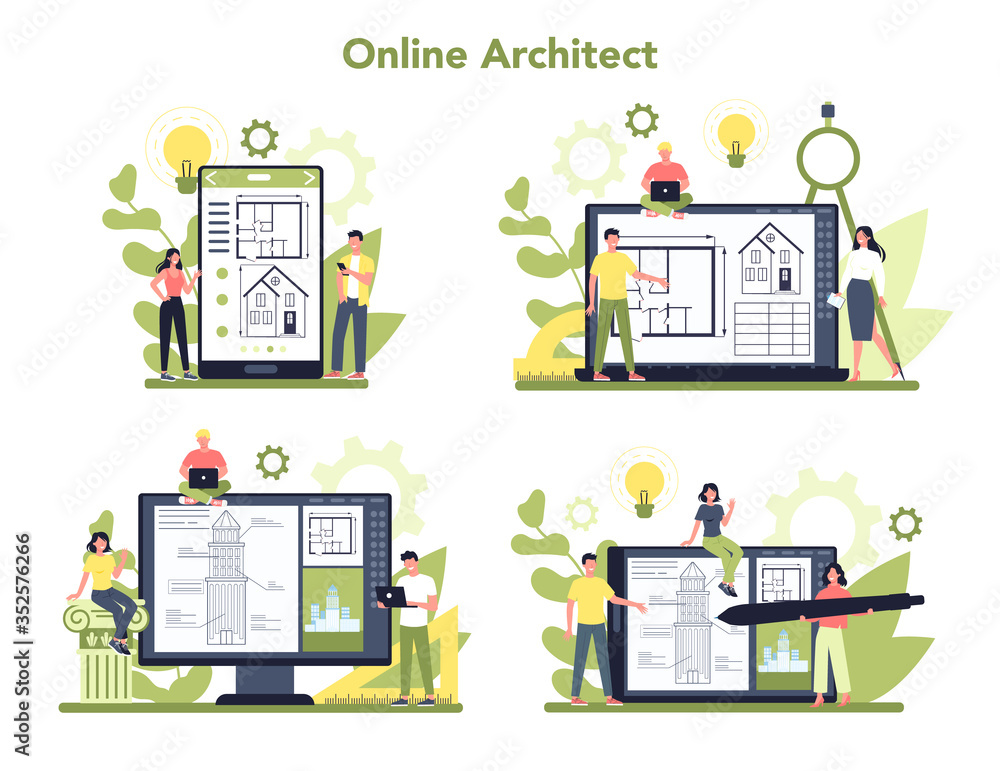 Poster Online architecture platform on differernt device concept set.
