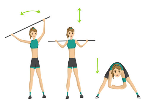 Woman fitness. Vector slim woman doing fitness workout with barbell neck. Active and healthy life concept
