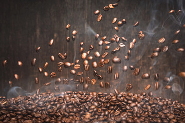Coffee beans isolated on Black background. with copy space for your text