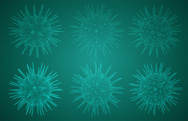 vector set of 3d models of corono virus and bacteria on a colored background
