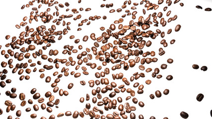 coffee beans roasted on a white background with copy space for your text