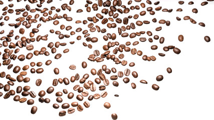 coffee beans roasted on a white background with copy space for your text