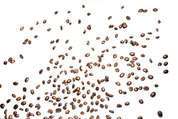 coffee beans roasted on a white background with copy space for your text