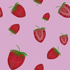 seamless pattern with red strawberries on pink background. Summer print. packaging, wallpaper, textile, fabric design