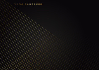 Abstract stripes golden lines diagonal overlap on black background. Luxury style.