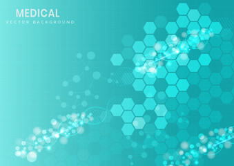Abstract molecular structure on light blue background. Medical and science concept.