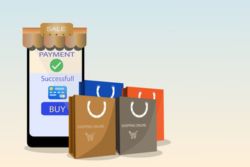 The colorful of vector creative shopping online new normal concept idea