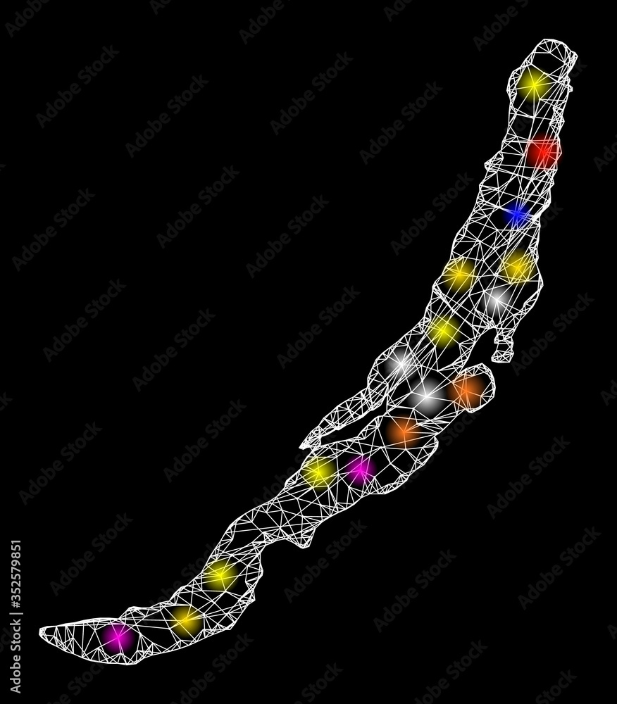 Aufkleber web mesh vector map of baikal with glare effect on a black background. abstract lines, light spots a