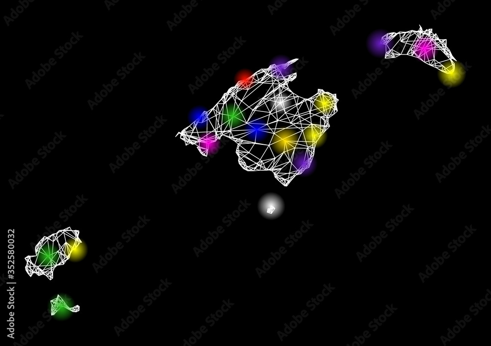 Poster web mesh vector map of baleares province with glow effect on a black background. abstract lines, lig