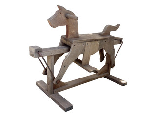 Ancient and old Horse wood machine. Rocking and riding wood isolated on white background with clipping path