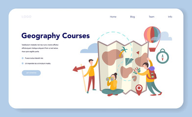 Fototapeta premium Geography course web banner or landing page concept. Studying