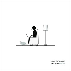 people with a laptop sitting on the chair. Freelance or studying concept. Cute illustration in flat style.