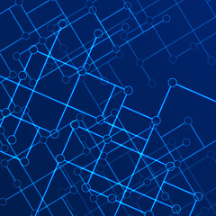 Abstract vector line background with connection points in the form of circles. Data transfer concept. Data array. Science and technology. Neon lines and circles with intersections.