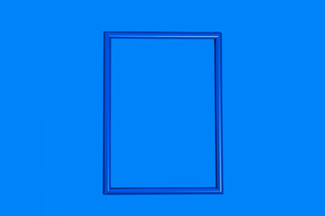 Empty mother-of-pearl frame in the center on a blue background with copy space