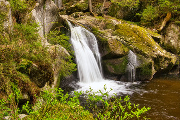 Fototapeta na wymiar Kleiner Bachlauf mit einem schönen Wasserfall im Hotzenwald