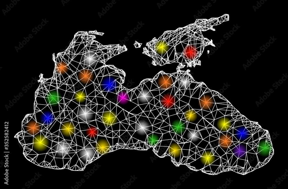 Aufkleber web mesh vector map of black sea with glare effect on a black background. abstract lines, light spot