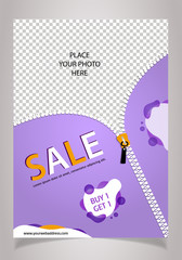 Design white A4 size Sale banners for social media and Print with place for photo. A4 Sale templates for publications and advertising.