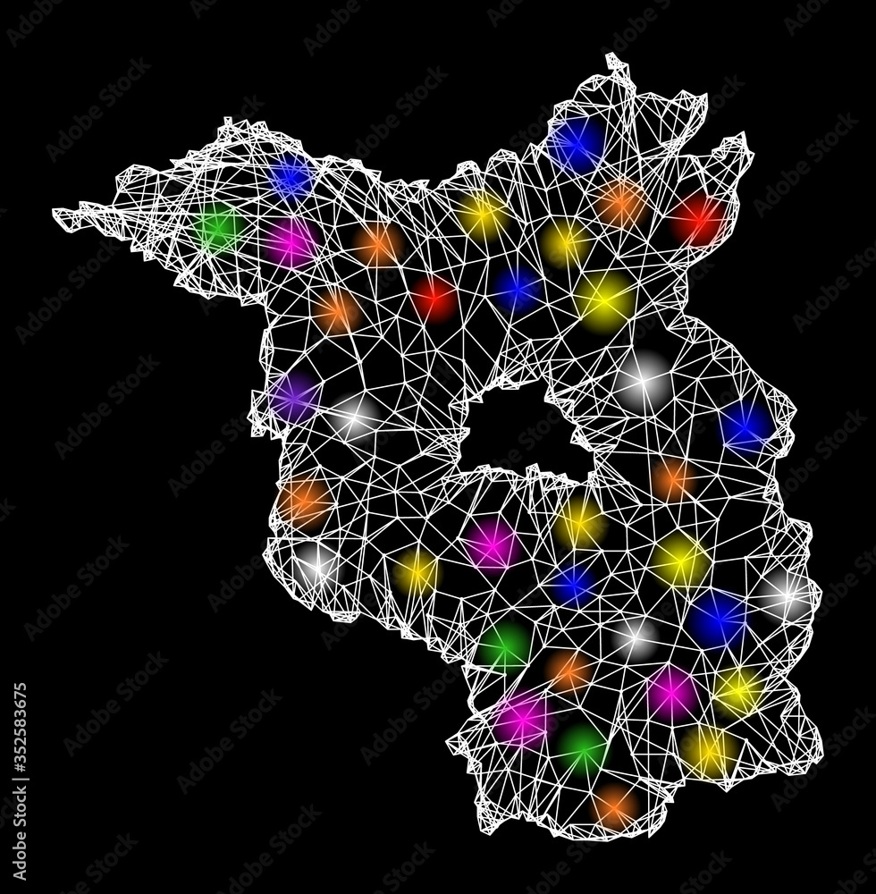 Poster web mesh vector map of brandenburg state with flare effect on a black background. abstract lines, li