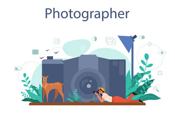 Animal photographer concept. Professional photographer with camera