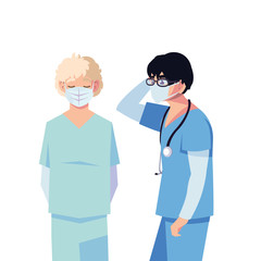 Obraz premium Men doctors with uniforms and masks vector design