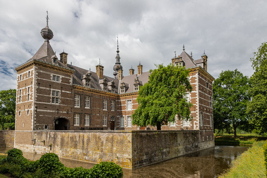 17th Century Eijsden Castle a moated manor house with a public park which is listed in the top 100 Dutch heritage sites and built in the 17th century renaissance style