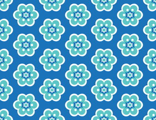Seamless geometric pattern, texture or background vector in blue, white colors.