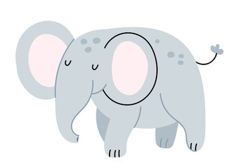 Cute elephant illustration isolated on white background.Simple Illustration for children's book. African animal in cartoon style. Perfect for greetings, cards, posters, congratulations  or store. 