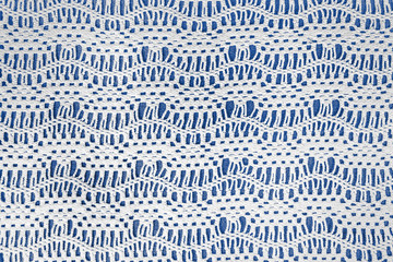 old-fashioned crochet lace pattern on blue background - obrazy, fototapety, plakaty