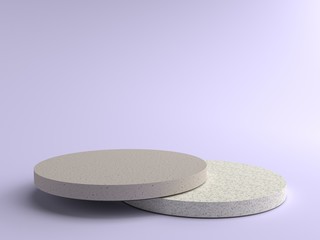 Round marble Pedestal is overlapping, Podium for display product on the pink floor. Pedestal can be used for advertising, Isolated on violet background, Product Presentation,illustration, 3D rendering