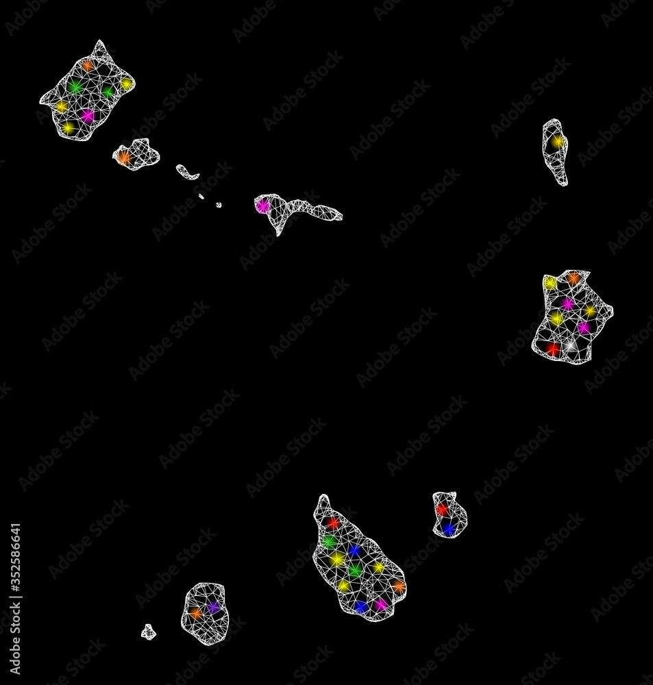 Aufkleber web mesh vector map of cape verde islands with flare effect on a black background. abstract lines, l