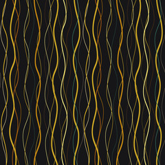 Gold wavy lines on a black background. Seamless pattern.