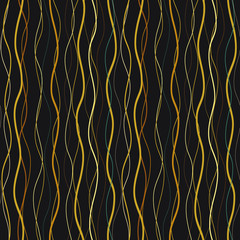 Gold wavy lines on a black background. Seamless pattern.