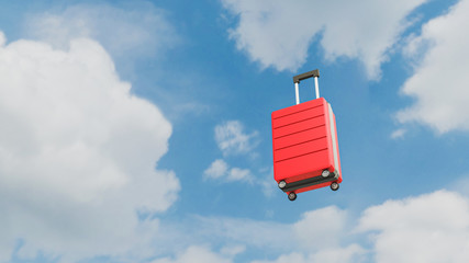 Baggage luggage, suitcase design template mockup minimal style on sky background 3d render for travel