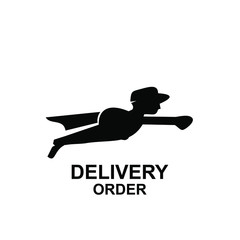 delivery man fly carry box black logo icon design